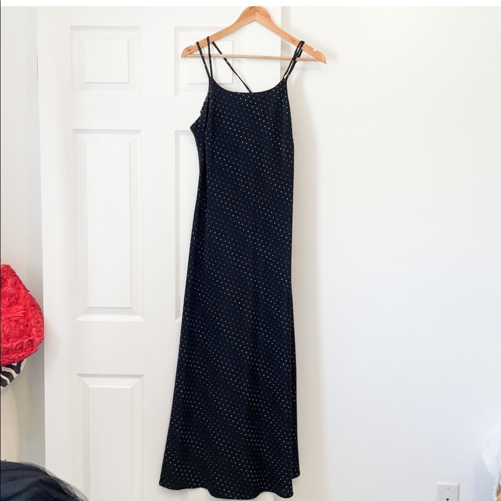 • Y2K polka dot black maxi dress •